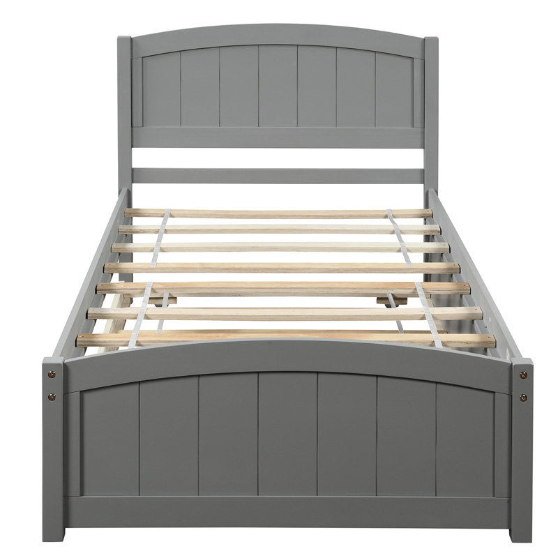 Lit plateforme simple en bois massif avec lit gigogne gris