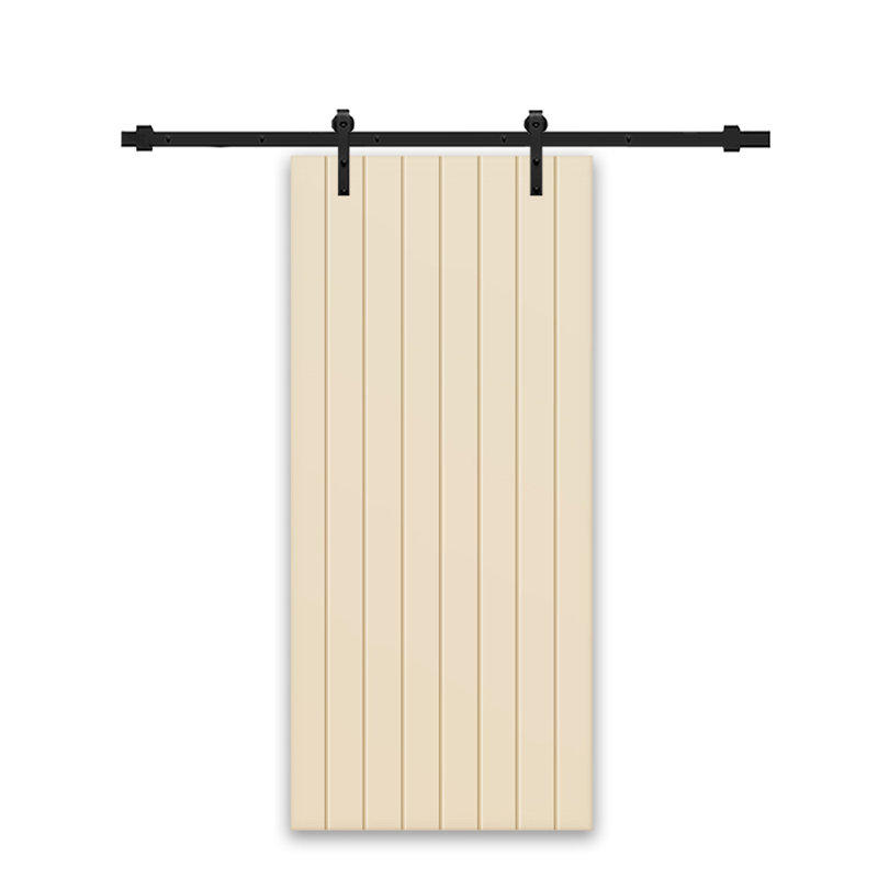 Porte de grange en bois manufacturé à panneaux avec trousse de quincaillerie d'installation, 30 po x 96 po, Beige