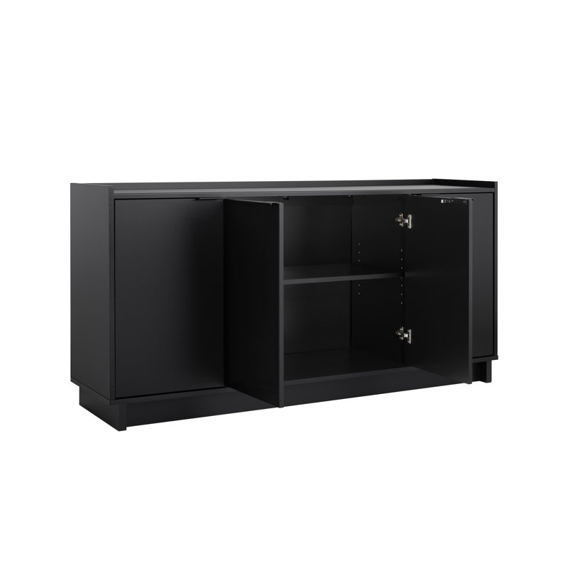 Prepac Black 4-Door Console Table with Adjustable Shelving