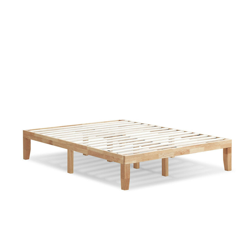 Swansea 14 Inch Height Solid Wood Platform Bed Frame With Slat Support, Queen, Natural