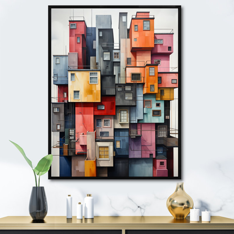 "Lamoyne Constructivism", reproduction sur toile, H 32 po x l 16 po x P 1 po, Cadre flottant noir
