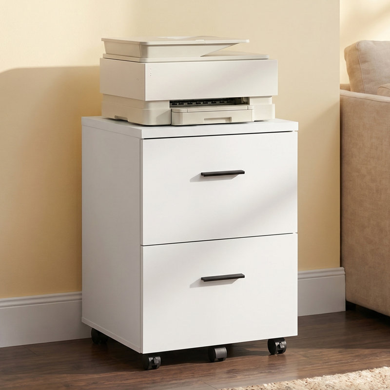 Ebern Designs 2 Drawer Mobile Filing Cabinet with Wheels, Wood File Cabinet for Home Office, Lockable Rolling File Cabinet Fits Letter/Legal Size, Printer Stand with Storage