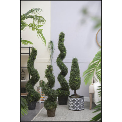 9.5x9.5x48 Inch Artificial Spiral Boxwood Topiary in Pot, Low-Maintenance Decor for Any Room or Entryway