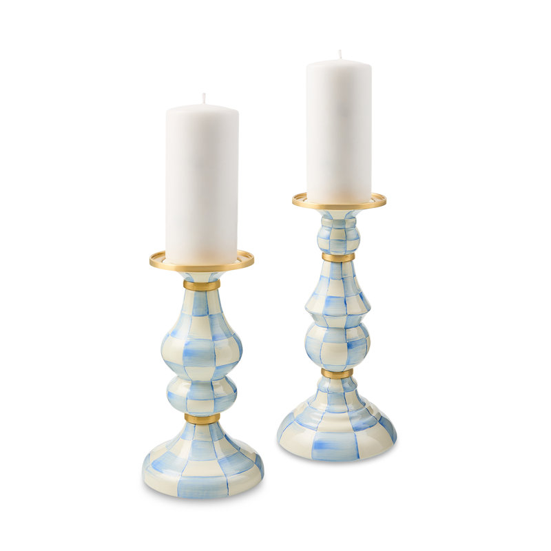 Sky Check Medium Pillar Candlestick