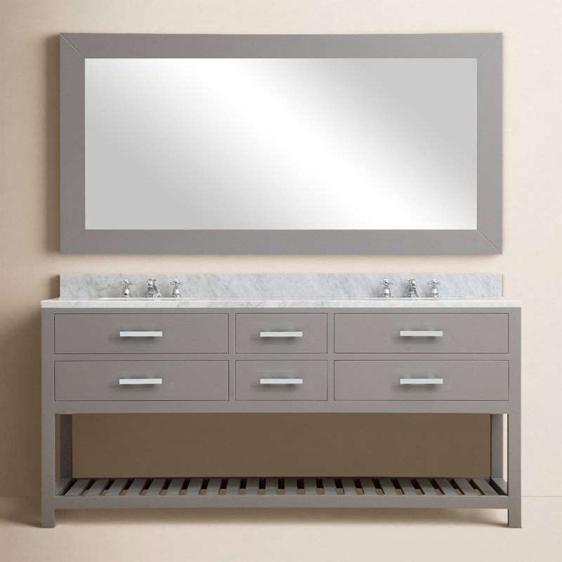 Ensemble de meuble-lavabo de 60 po avec miroir en marbre blanc Carrara Parmer, Gris, Miroir inclus, 60"