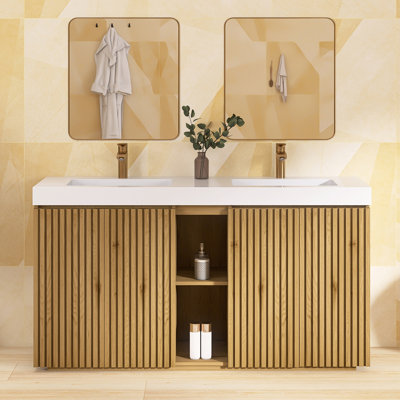 59.5'' Freestanding Double Sink Bathroom Vanity With Solid Surface Top