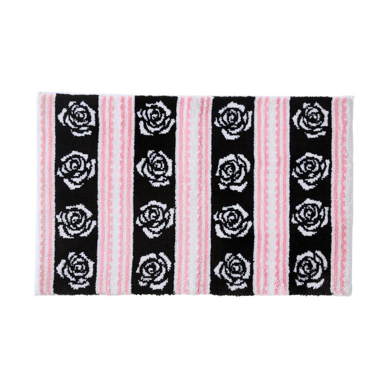 Betsey Johnson Roses Stripes Black Bath Rug