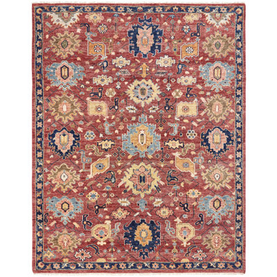 Hand Knotted Wool Area Rug in Red