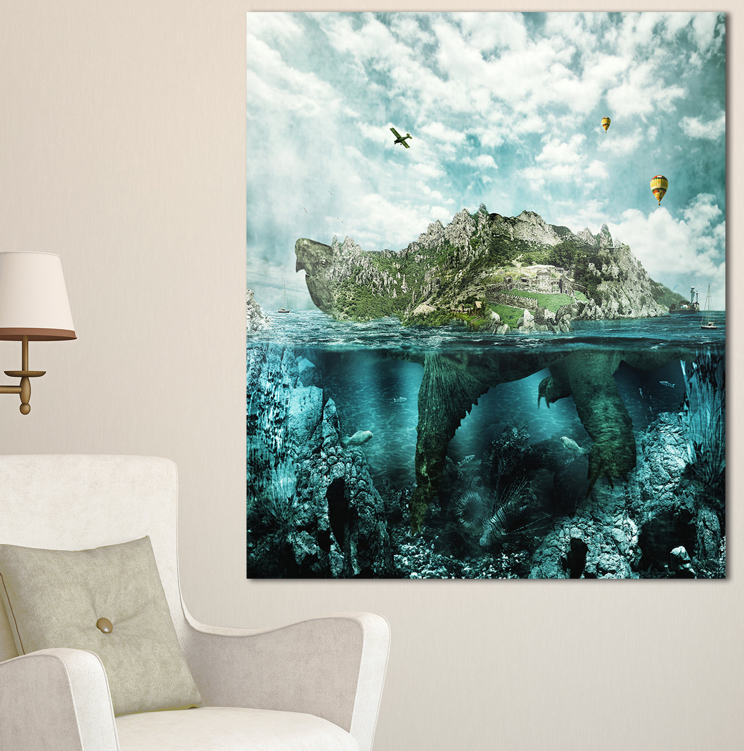 Design Art 'Island-Like Large Fantasy Turtle' Graphic Art on Wrapped ...