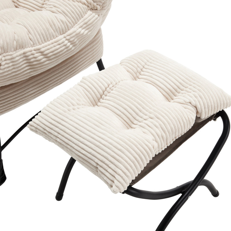 Chaise d'appoint moderne, douce et confortable avec repose-pieds, accoudoirs et poche latérale pour petits espaces