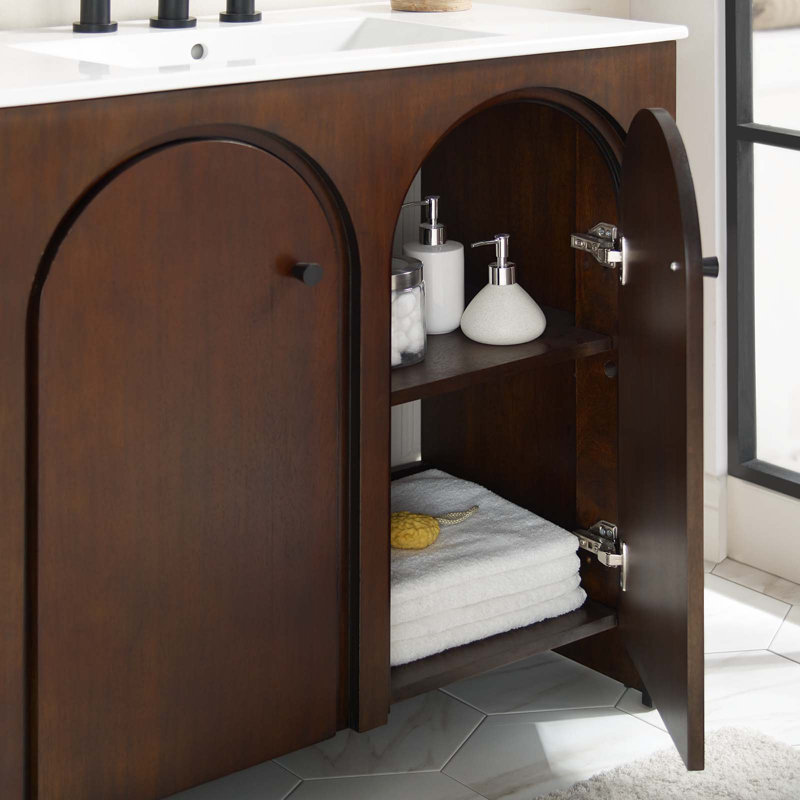 Appia 36" Walnut Bathroom Vanity Cabinet with Arched Doors