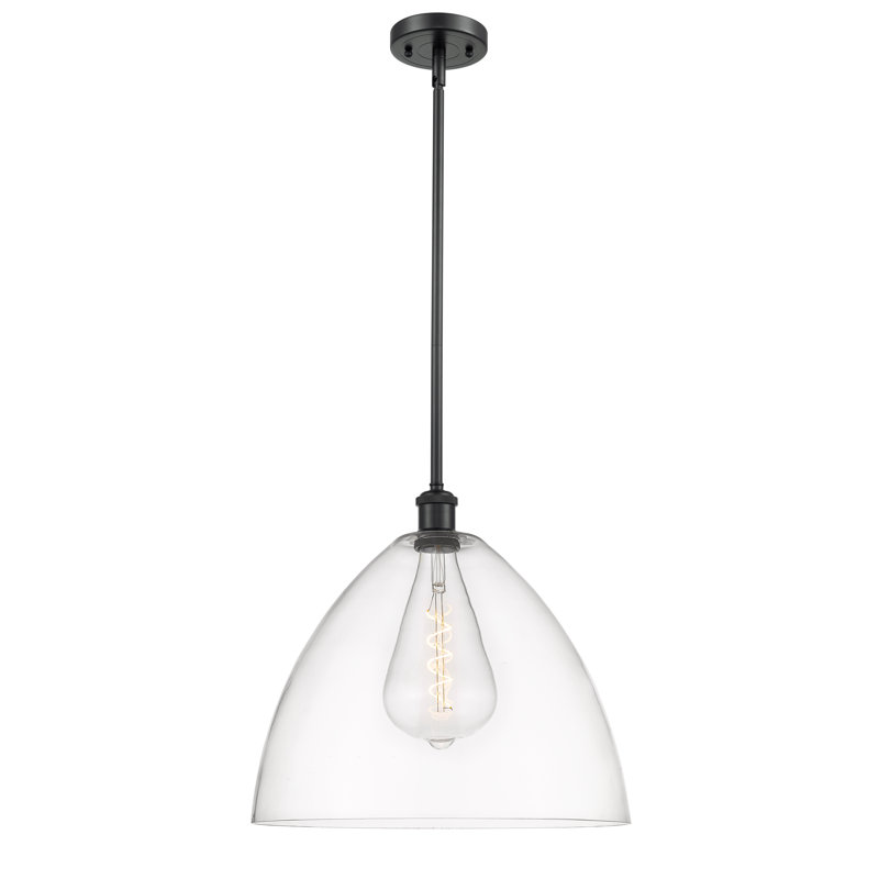 Luminaire suspendu en forme de globe à 1 lumière Allysha, H 49,75 po x l 16 po x P 16 po, Transparent, Noir mat