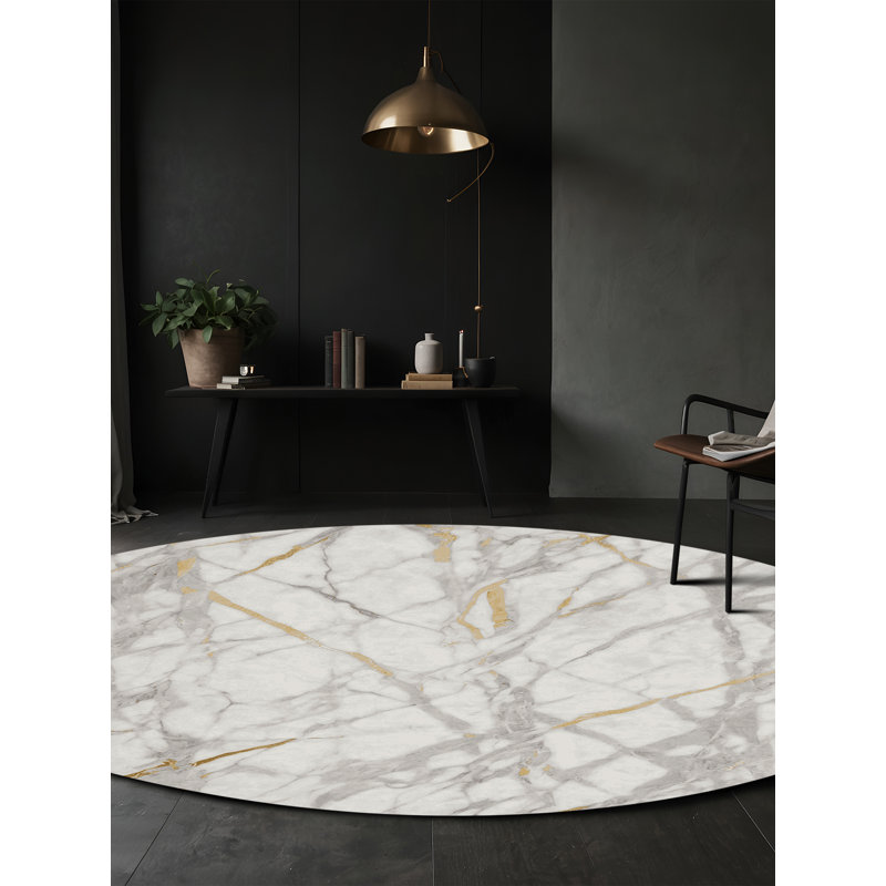 Machine Washable Gray Area Rug, Round 5'