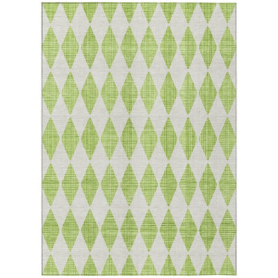 5' X 8' Lime Green And Ivory Geometric Washable Indoor Outdoor Area Rug