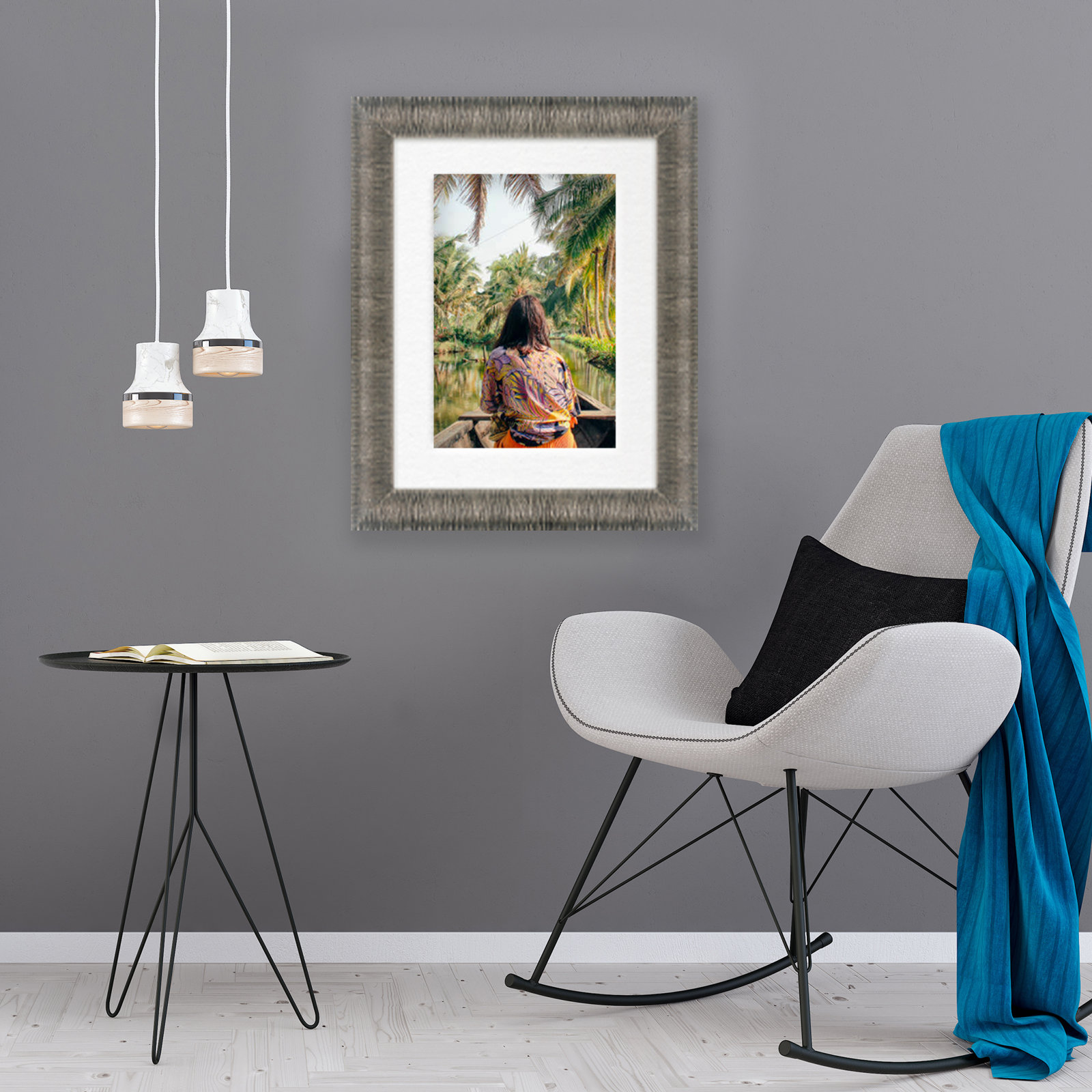 Chopra Wood Picture Frame with Mat, Fog, 12" x 18"