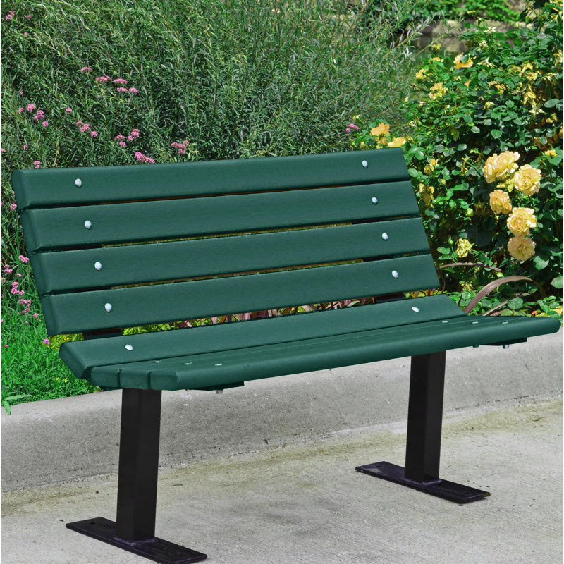 Banc de parc en plastique recyclé Contour, T enterré, 6 pi, Vert