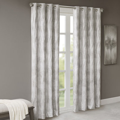 Victorio Printed Jacquard Grommet Top Total Blackout Single Curtain Panel