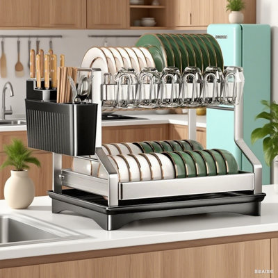 Égouttoir à vaisselle réglable à double couche