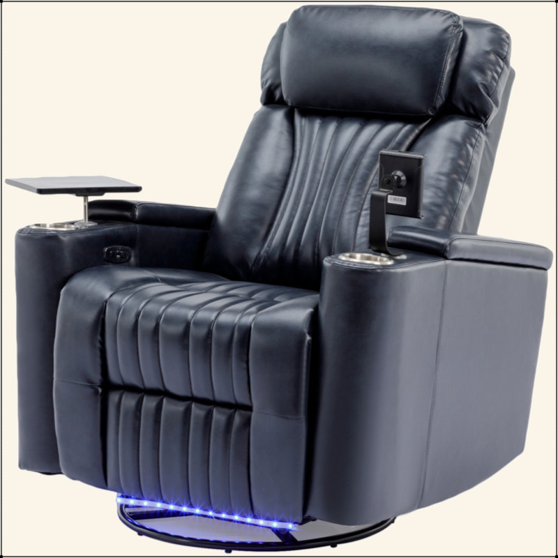 270° Power Swivel Recliner,Home Theater Seating With Hidden Arm Storage And  LED Light Strip,Cup Holder,360° Swivel Tray Table,And Cell Phone Holder,Soft Living Room Chair