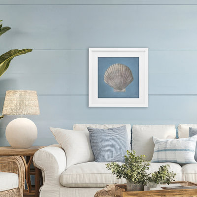 Soft Sea Clam Shell Framed Print Under Glass, design by Julia Purinton
