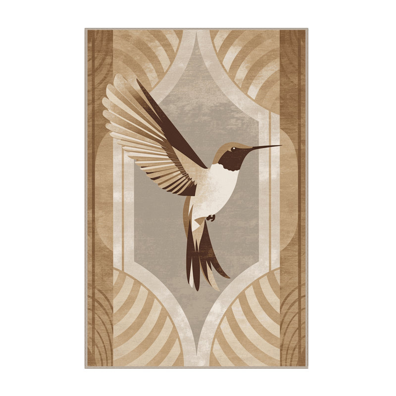 Tapis art déco lavable à la machine Ozain Hummingbird, 7 x 10