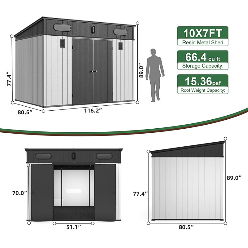 10 Ft. W X 7 Ft. D Plastic Storage Shed With Floor