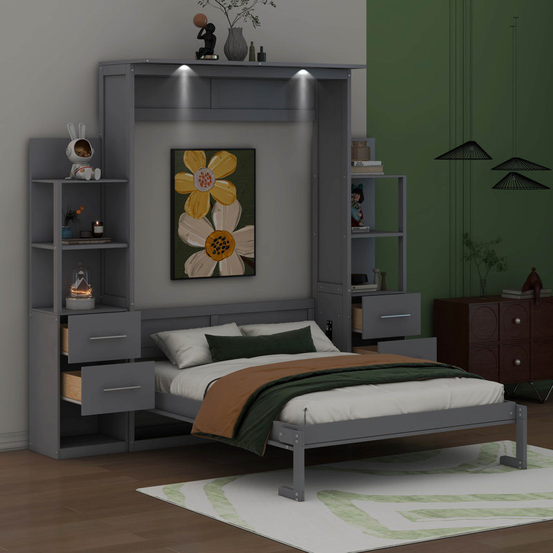 Lit escamotable Stephaie, Double, gris