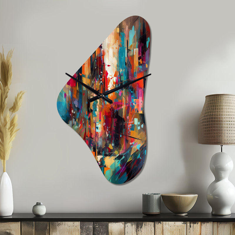 Exploring Abstracted Tranquility II - Geometric Asymmetrical Metal Clock, Modern Irregular Shape Wall Clock Print, Large