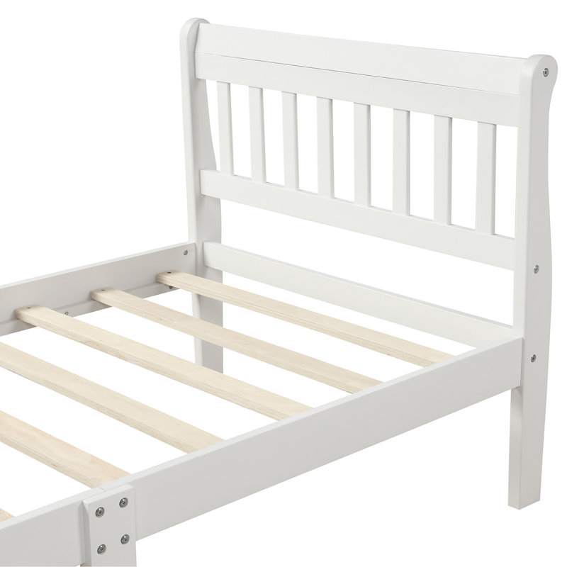Structure de lit simple: plateforme en bois massif avec tête de lit et sommier, convient aux matelas de taille simple, tête de lit blanche / support à lattes, naturel, chêne