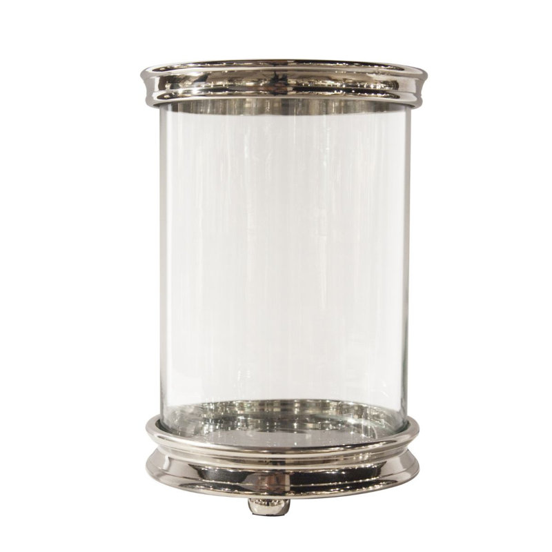 Nickel Cylinder Hurricane, 13.5" H x 9" W x 9" D, Silver