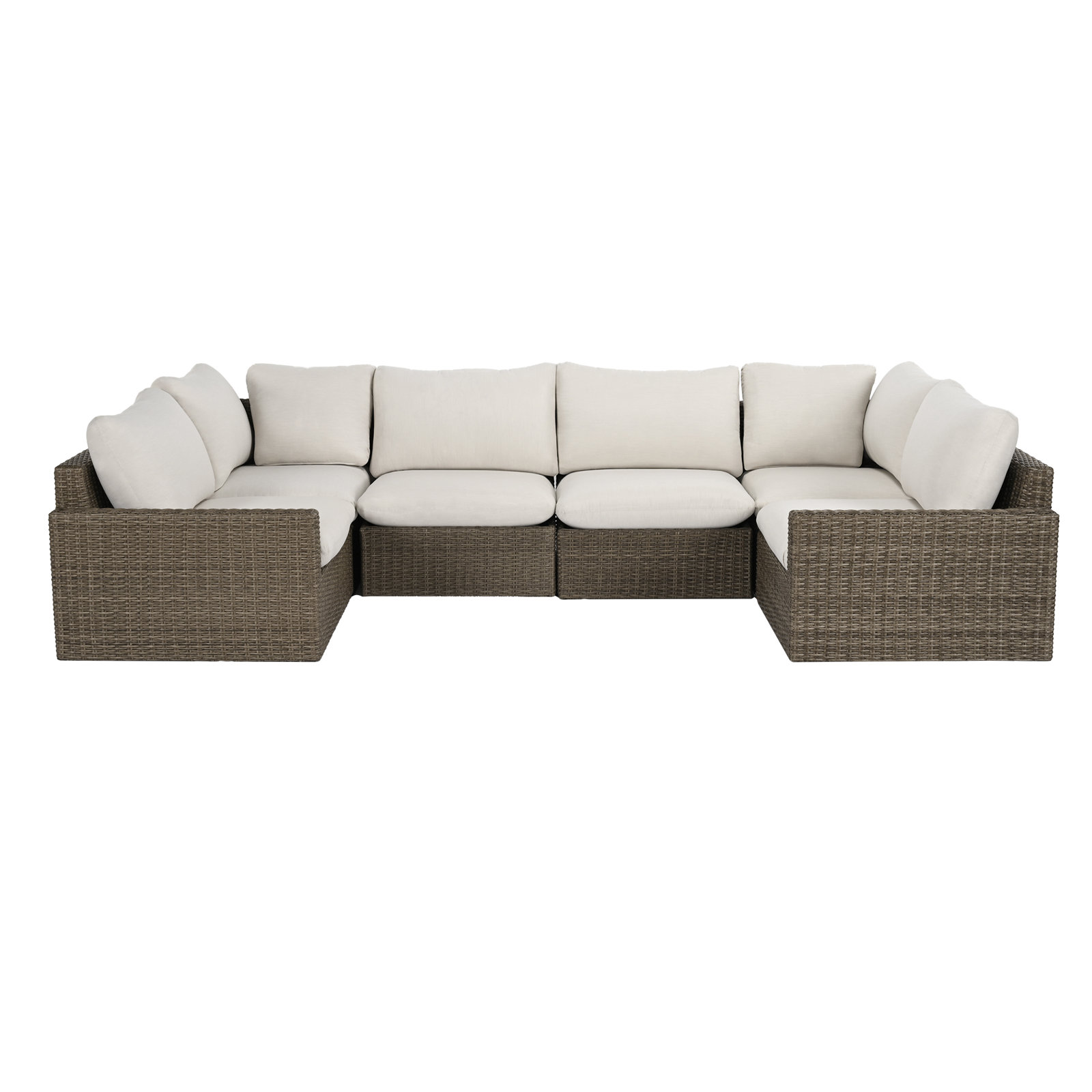 Pippa Wicker Outdoor Conversation Set, 6Pcs:2 Armless Sofas, 2 Armchairs, 2 Corner Sofas