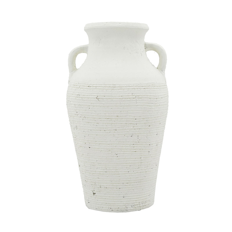 Rustic White Terracotta Tall Vase with Handles