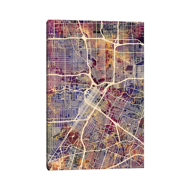 Houston Texas City Street Map II by Michael Tompsett - Wrapped Canvas Gallery-Wrapped Canvas Giclée, 20.32 cm H x 30.48 cm W