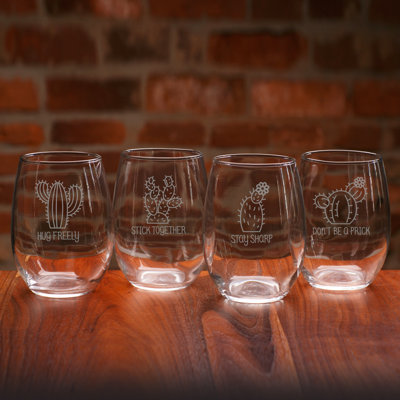 Advice from a Cactus 21 oz. Stemless Wine Glass Set