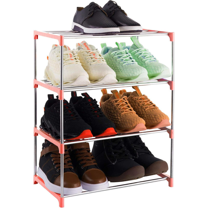 Petite étagère à chaussures empilable à 4 niveaux, étagère de rangement légère pour vestibule, couloir et garde-robe, Orange