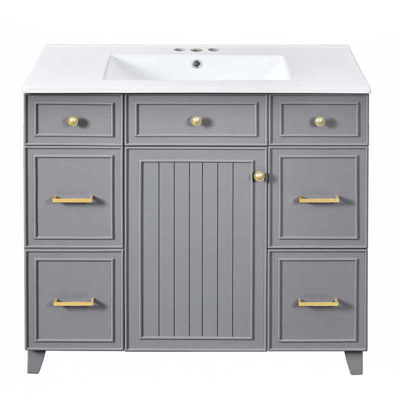 Ensemble de meuble-lavabo avec lavabo 36 po 36 po, Doré, Gris