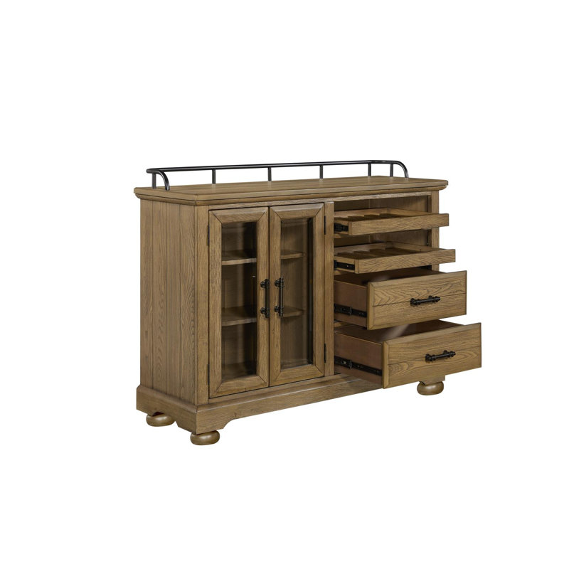 Preciado Dining Server with Wine Storage & Glass Doors – Caramel Elm Veneer, Carmel