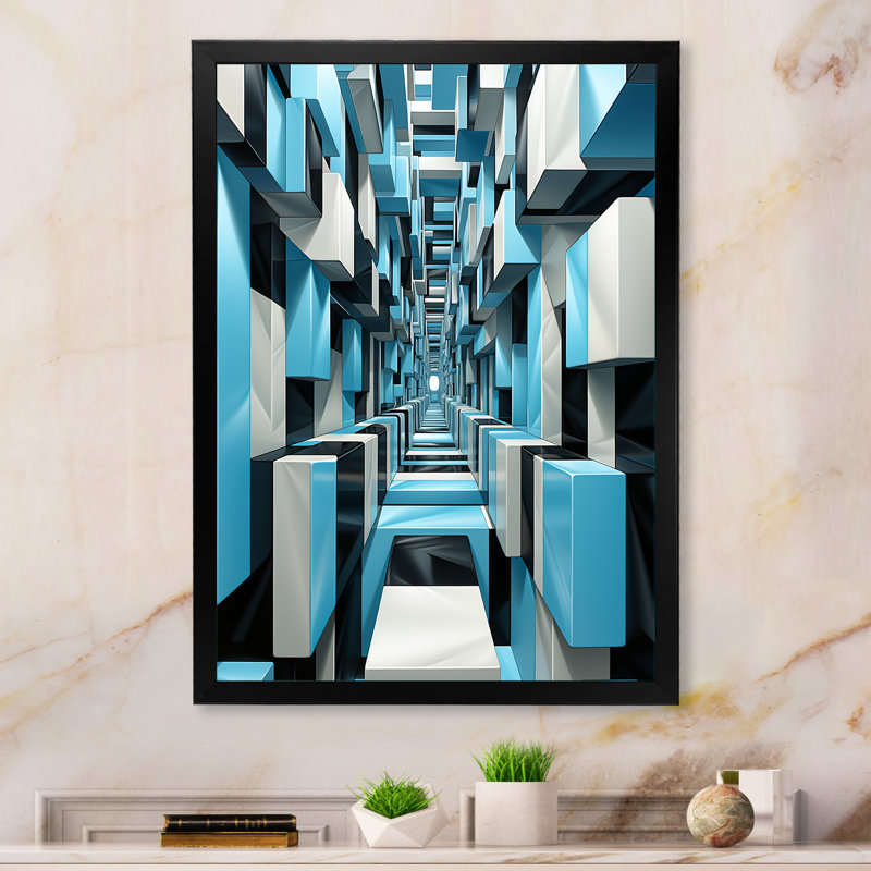 «Op Art Blue Focus VI» sur toile, H 32 po x l 24 po x P 1 po, Cadre photo noir