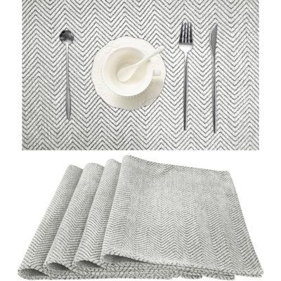 Ensemble de 4 napperons de table de salle à manger | Tapis décoratif à motif zigzag lavable