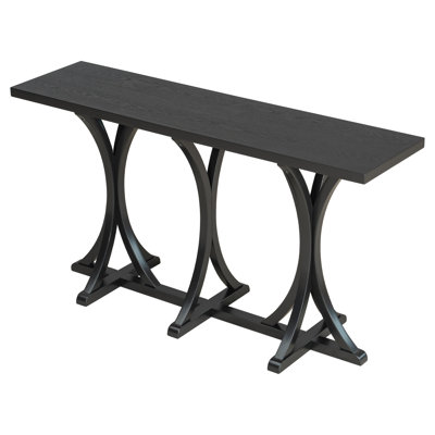 Wooden Console Table With Oak Veneer Top,Farmhouse Entryway Table With Rubber Wood Slender Curved Legs,Perfect For Living Room,Entryway,Hallway, Dining Spaces.