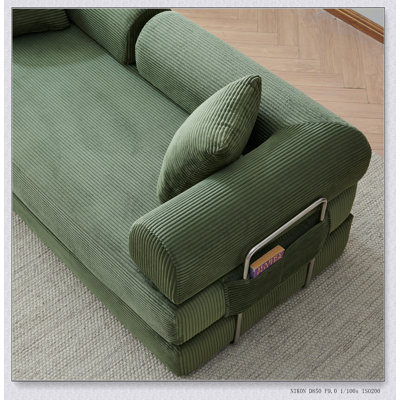 Convertible Compression Sofa Bed with Pillow Back Support, Armrest, and Corduroy Fabric for Living Room and Bedroom Comfort