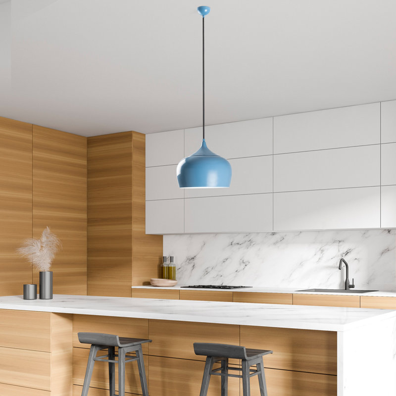 Light Blue Adjustable Chandelier, Metal Body, Ø11 x 11.4 inches | Total Height: 14.2 - 49.2 inches | 90 cm Cable Length, E27 Socket, Max 40W | Elegant Home Lighting Fixture for Living Room & Dining Area, IP20 Rated