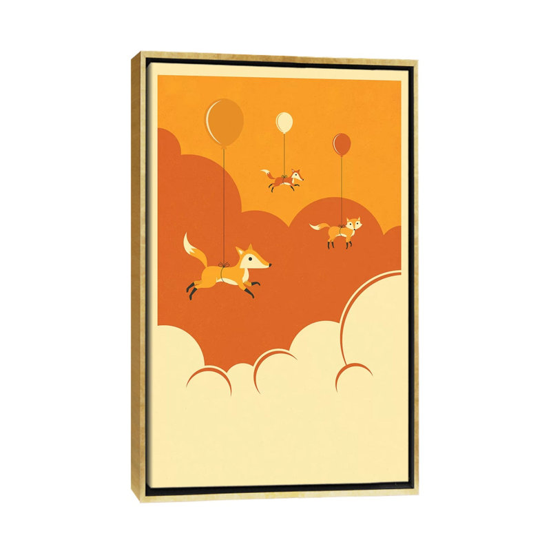 Volée de renards, art encadré, H 60 po x l 40po x P 1,5 po, Toile encadrée d'or