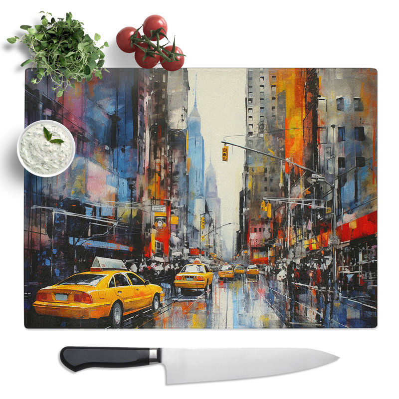 New York Abstract No.2  Glass Chopping Board