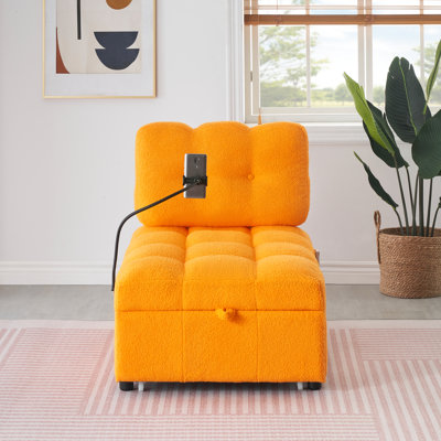 3-In-1 Convertible Sofa Bed, Teddy Fabric Accent Recliner Lounge Sleeper Chair, Single Pull Out Sofa Couch For Apartment Office  Living Room Bedroom, 40.20 Inches Long