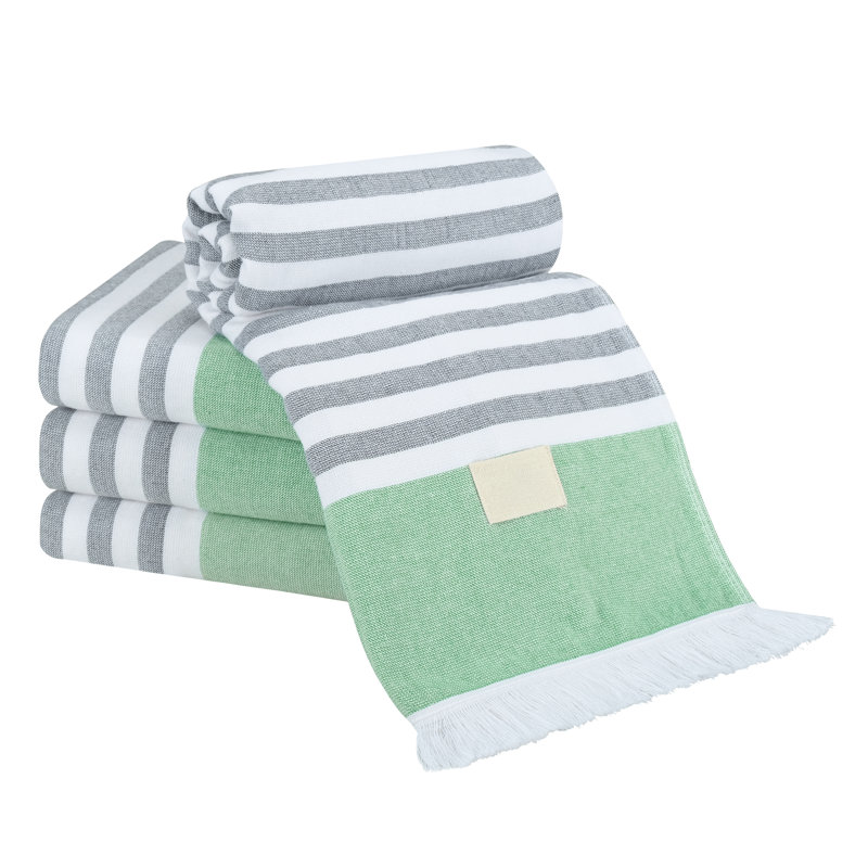  100% Cotton 35x60" Size 4 Pack Turkish Peshtemal Beach Towels, Green, 4 Pieces
