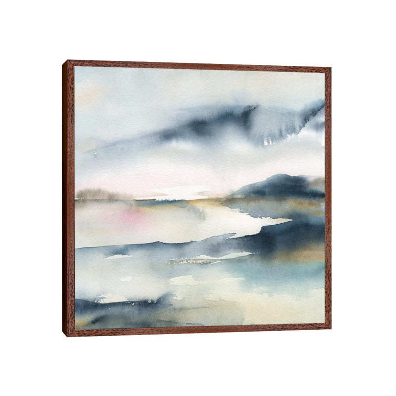 Sunwashed Horizon by Carol Robinson - Painting on Canvas, 45.72 cm H x 45.72 cm W, Classic Brown Wood Framed