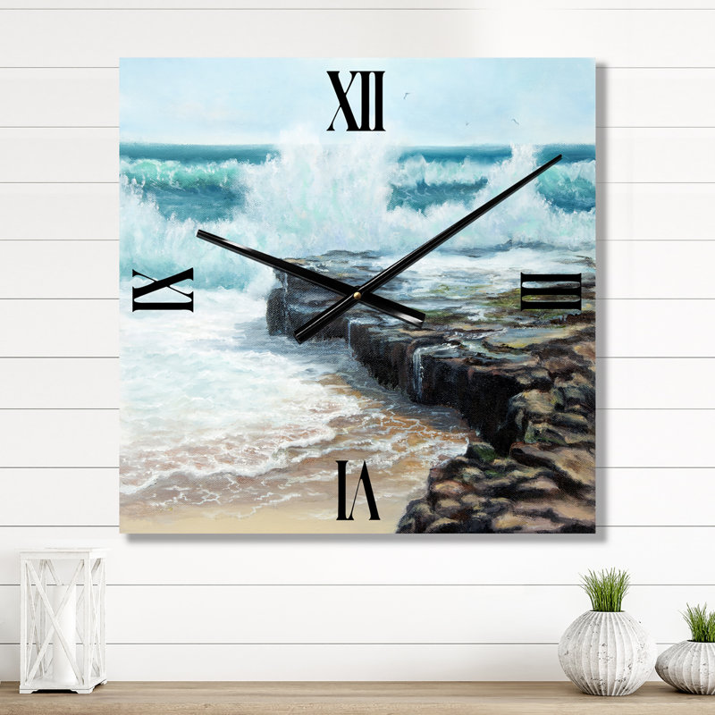 Horloge murale Wild Waves Breaking on the Shore, Très grand