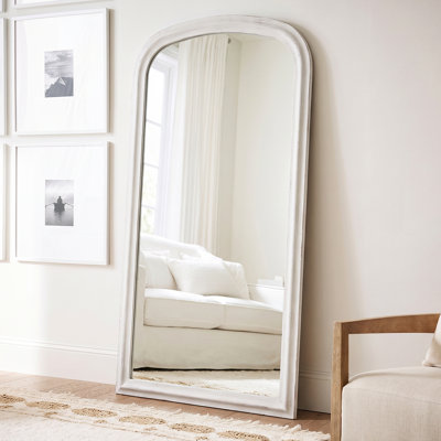 Miroir sur pied de style campagnard français, 170 cm (67 po), cadre en bois blanc vieilli