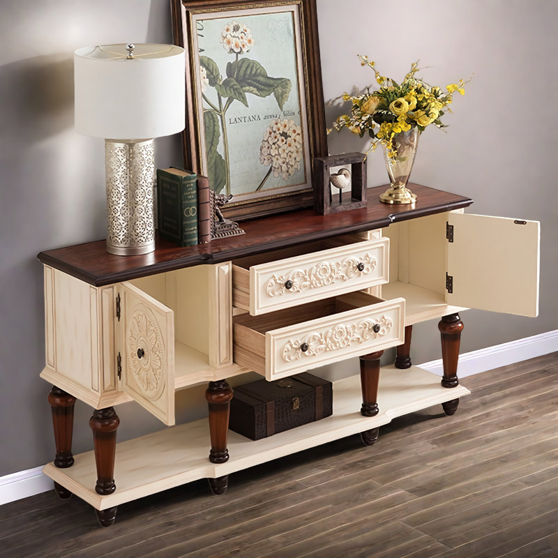 Classic Multi-Function Solid Wood Sideboard, Brown/White